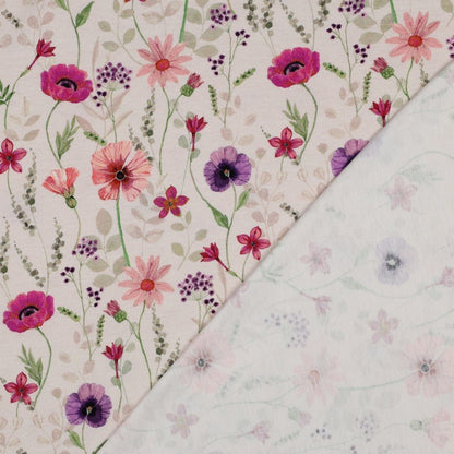 Cotton jersey - meadow on a beige background 200 g/m²