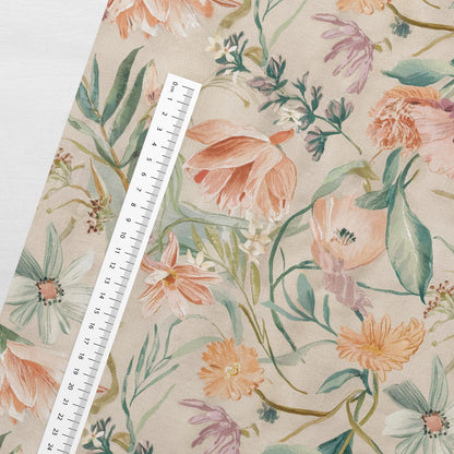 Cotton jersey - flowers on a beige background 200 g/m²