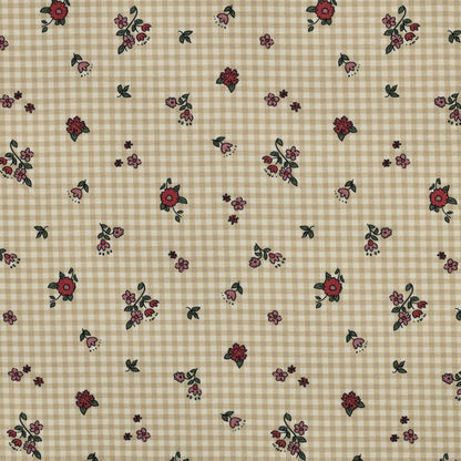 Image with cotton knit fabric - tiny flowers on a checkered background 220 g/m² (GOTS certified) – available at Šarlotes audumi
