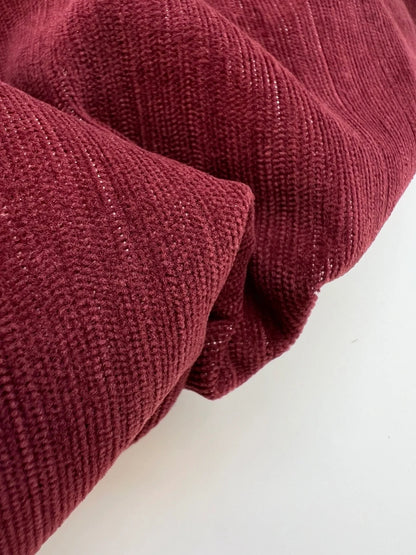 Image of cotton velour fabric with elastane in dark red – Italy – available online at Šarlotes audumi