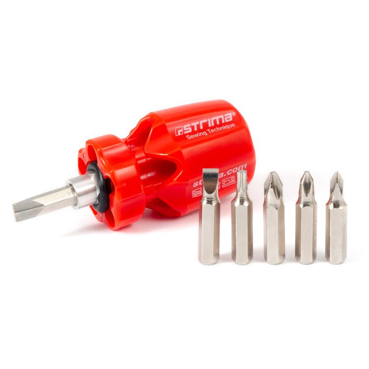 Image du tournevis compact pour machines à coudre avec 6 embouts interchangeables – disponible en ligne chez Charlotte Tissus