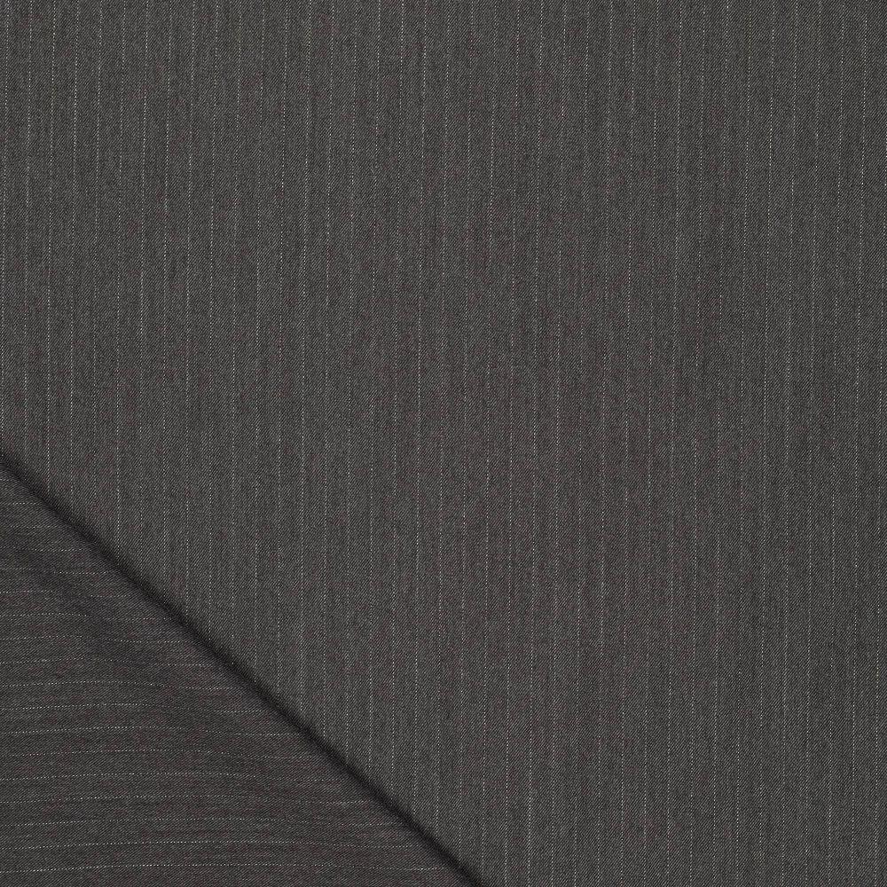 Image of suit fabric with a fine lurex stripe | grey | 195 g/m² | 145 cm – available at Šarlotes audumi