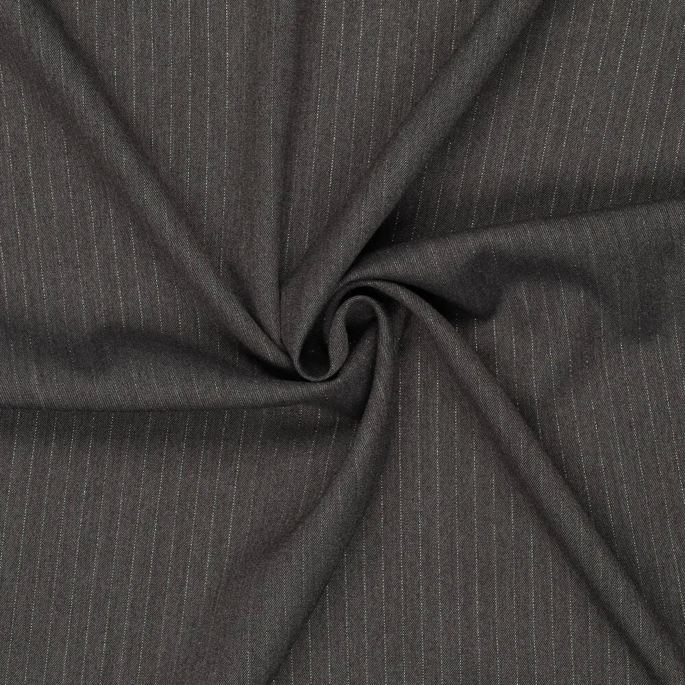 Image of suit fabric with a fine lurex stripe | grey | 195 g/m² | 145 cm – available at Šarlotes audumi