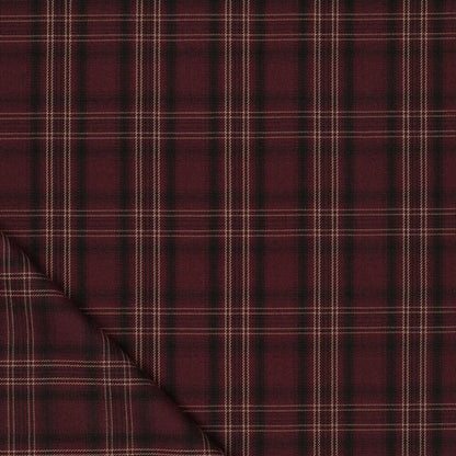 Image du tissu de costume à carreaux bordeaux – disponible en ligne chez Šarlotes audumi