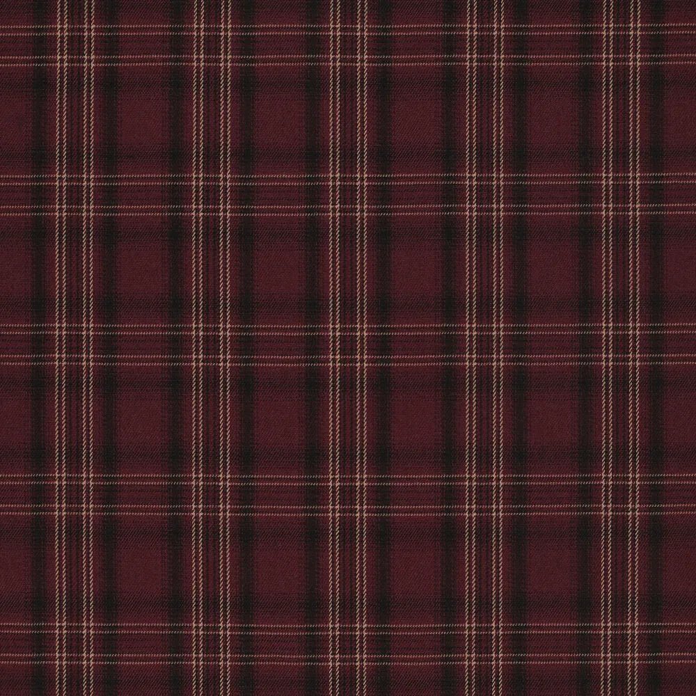 Image d’un tissu de costume à carreaux bordeaux – disponible en ligne chez Šarlotes audumi