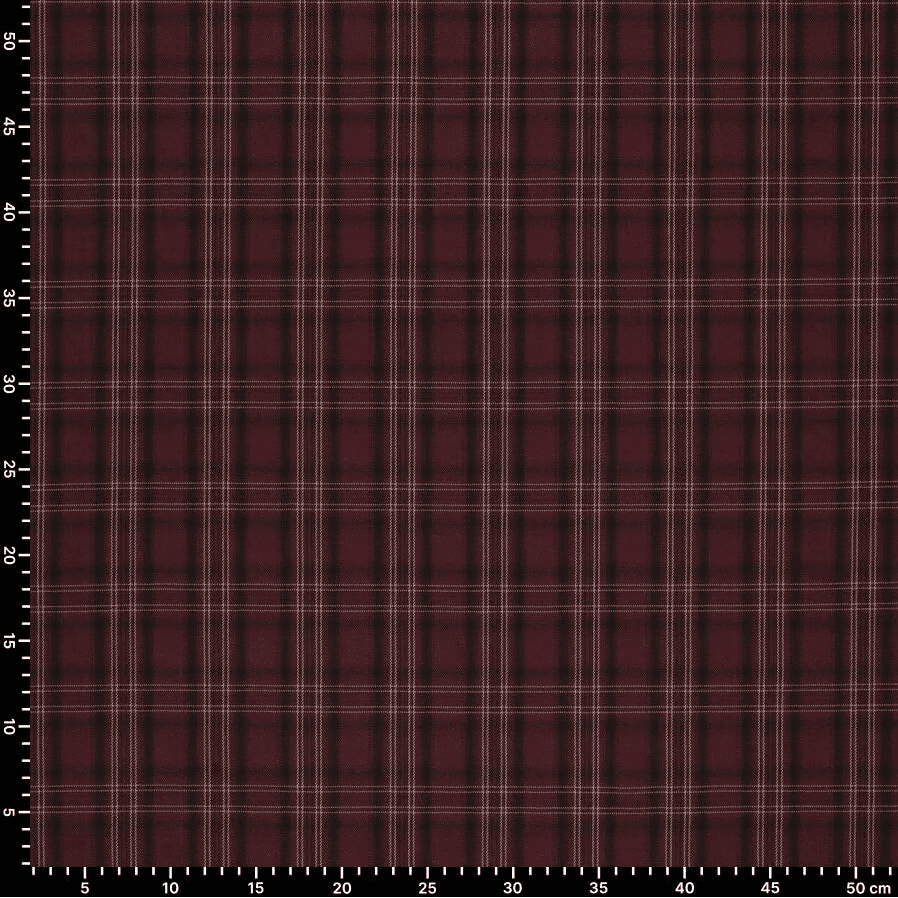 Image de tissu de costume bordeaux à carreaux, disponible en ligne chez Šarlotes audumi