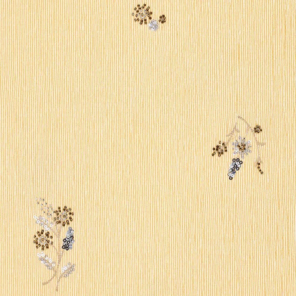 Image of a shirt fabric with elastane - yellow striped with embroidered beads 135 g/m² – available at Šarlotes audumi