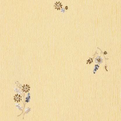 Image of a shirt fabric with elastane - yellow striped with embroidered beads 135 g/m² – available at Šarlotes audumi