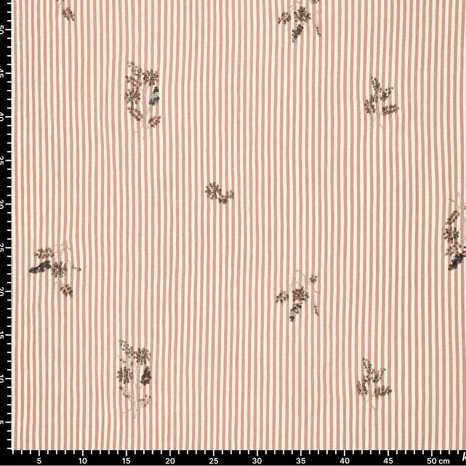 Image of shirt fabric with elastane - striped with embroidered beads 135 g/m² – available at Šarlotes audumi