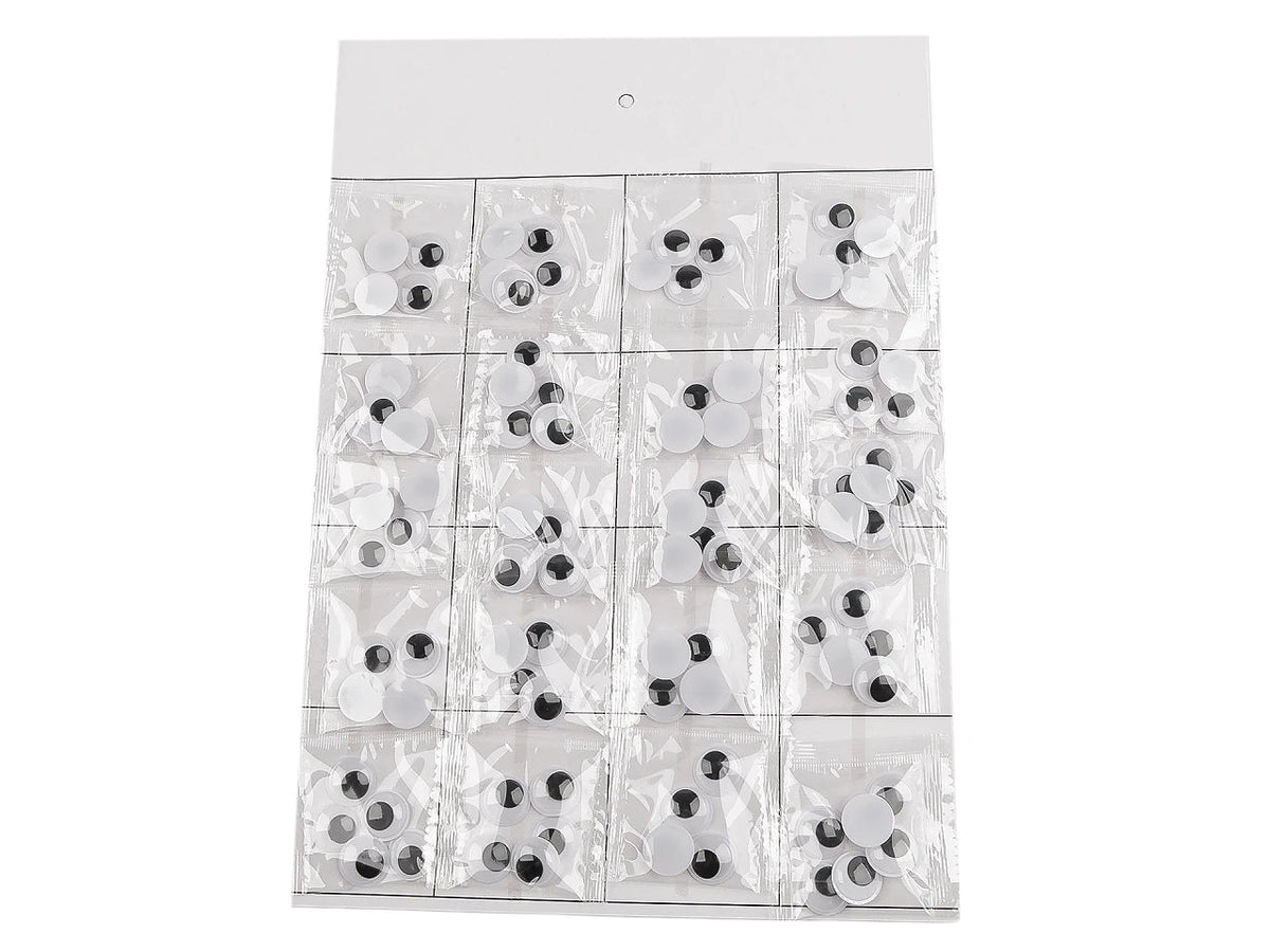 Image of movable plastic googly eyes for gluing – 15mm, 20 pcs – available online at Šarlotes audumi