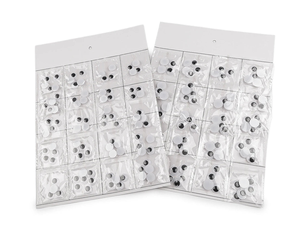 Image of movable plastic googly eyes for gluing – 15mm, 20 pcs – available online at Šarlotes audumi