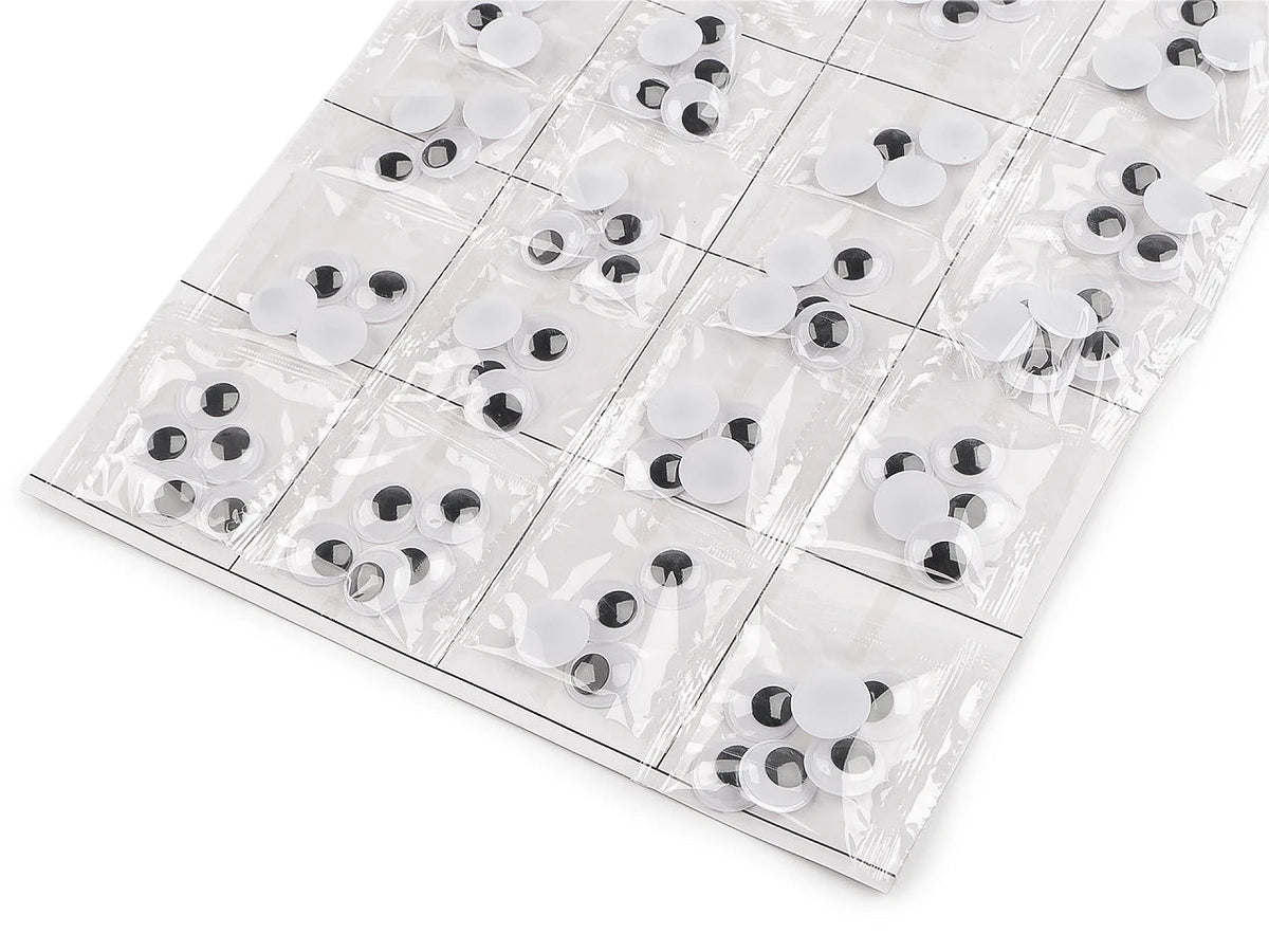 Image of movable plastic googly eyes for gluing – 15mm, 20 pcs – available online at Šarlotes audumi