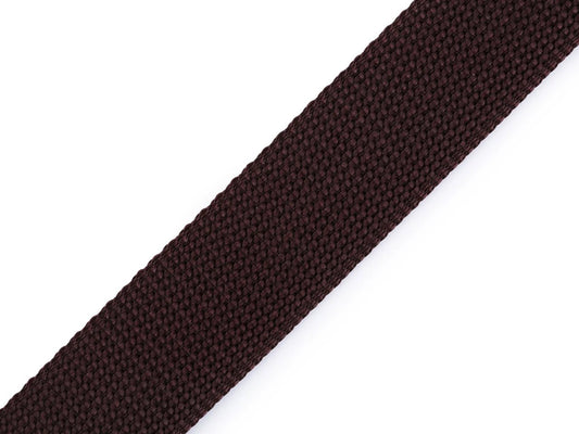 Image with ribbon for bags and straps, 30 mm - dark brown, 2 mm thick – available at Charlotte's Fabrics
