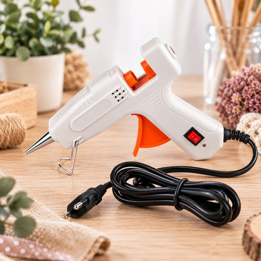 Image with a 7 mm glue gun with temperature control, 25/45 W – available online at Charlotte's Fabrics
