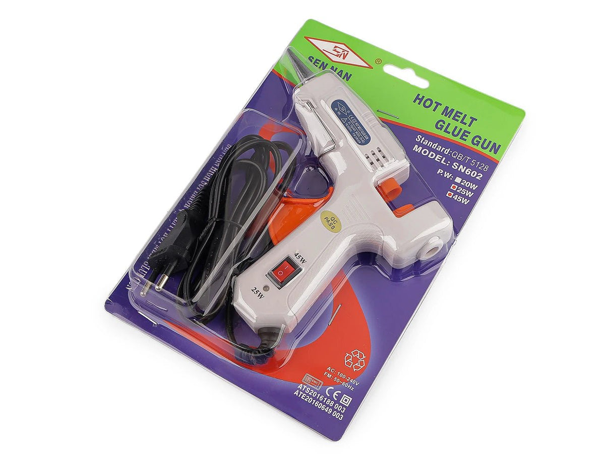 The image shows a 7 mm glue gun with temperature control, 25/45 W, available to buy in the Šarlotes audumi_3 online store
