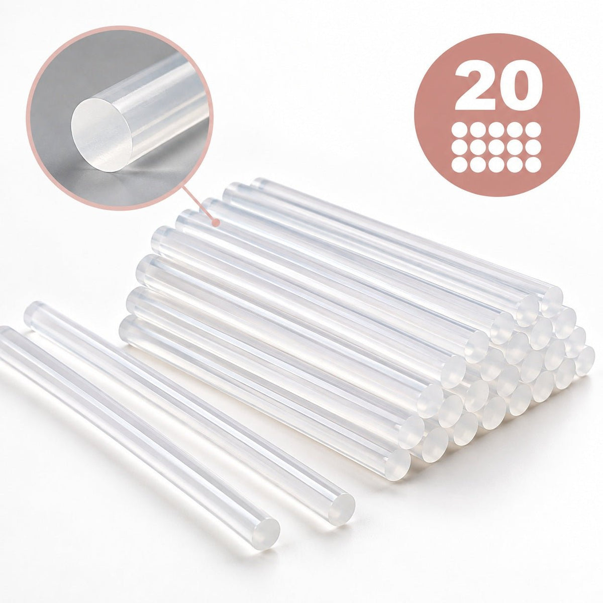 Glue gun sticks 7 mm × 20 cm, transparent, non-yellowing, 10 pcs – available online at Šarlotes audumi
