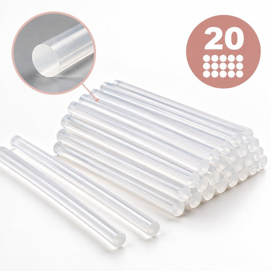 Glue gun sticks 7 mm × 20 cm, transparent, non-yellowing, 10 pcs – available online at Šarlotes audumi