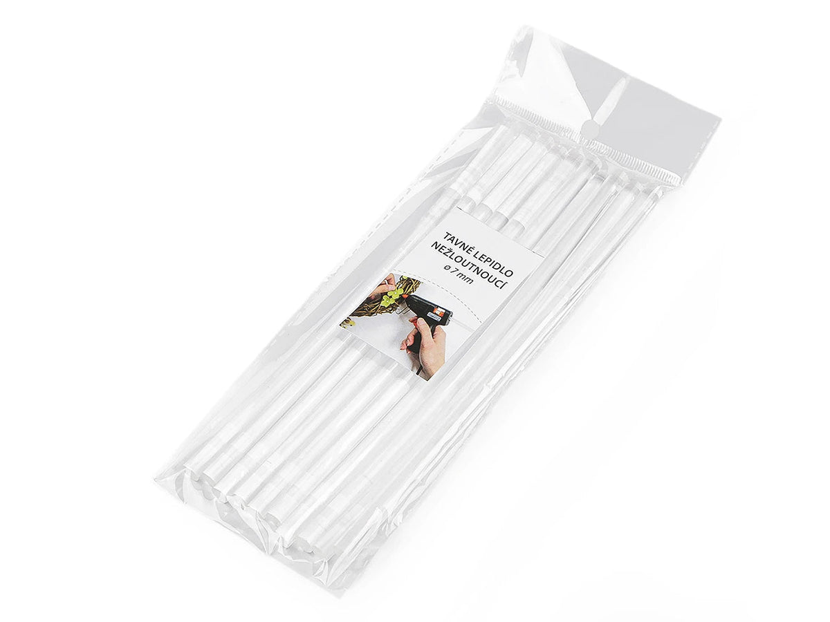 Glue gun sticks 7 mm × 20 cm, transparent, non-yellowing, 10 pcs – available online at Šarlotes audumi