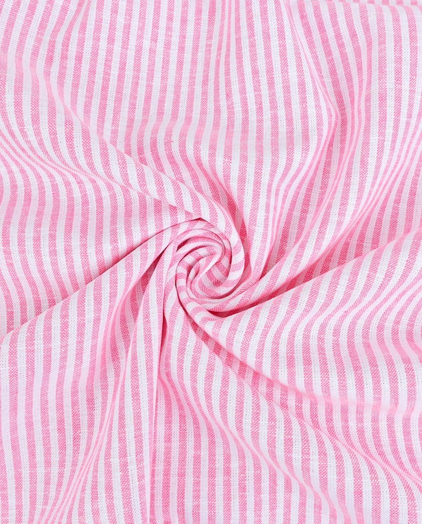 Image de tissu en lin et coton à rayures roses, 155 g/m² – disponible chez Šarlotes audumi