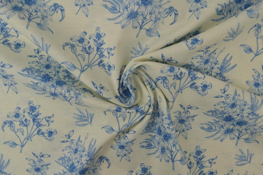 Linen and Cotton, Blue Flowers 170 g/m²