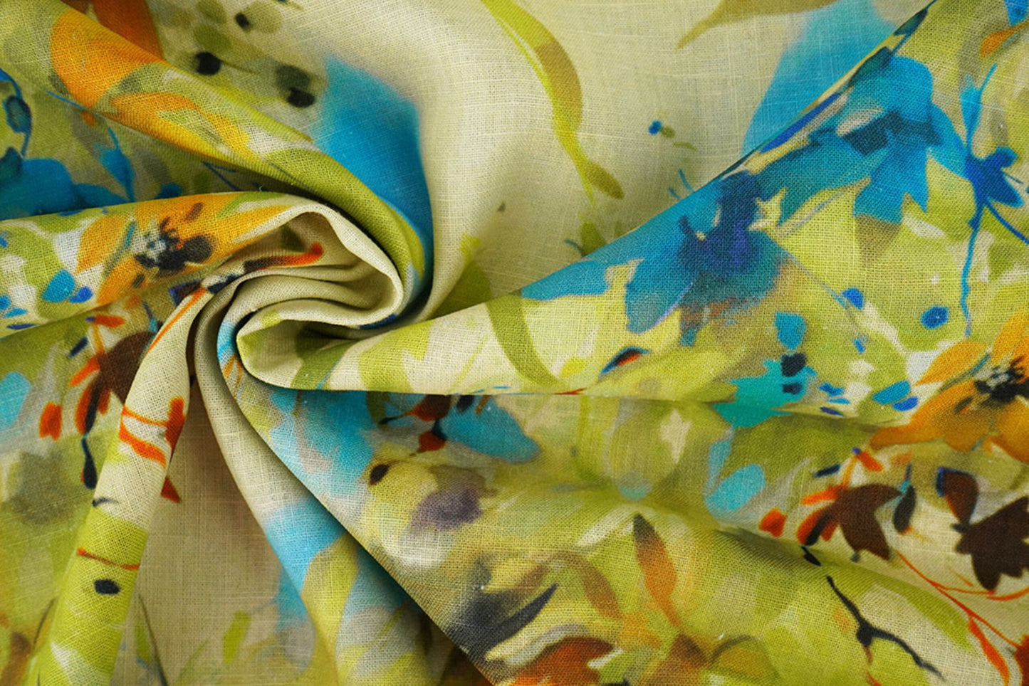 Bild mit Leinen-Baumwolle – Blumenmuster 170 g/m² | leichter, atmungsaktiver Stoff für Kleidung und Zuhause – erhältlich bei Šarlotes audumi