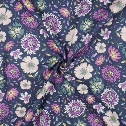 Linen with viscose - lilac flowers 180 g/m²