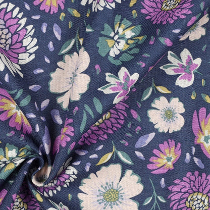 Linen with viscose - lilac flowers 180 g/m²