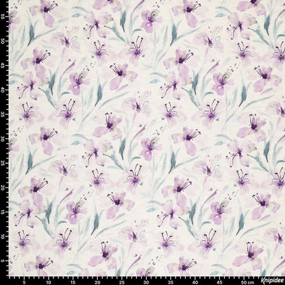 Linen with viscose - lilac flowers 200 g/m²