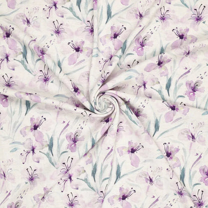 Viscose linen - lilac flowers 200 g/m²