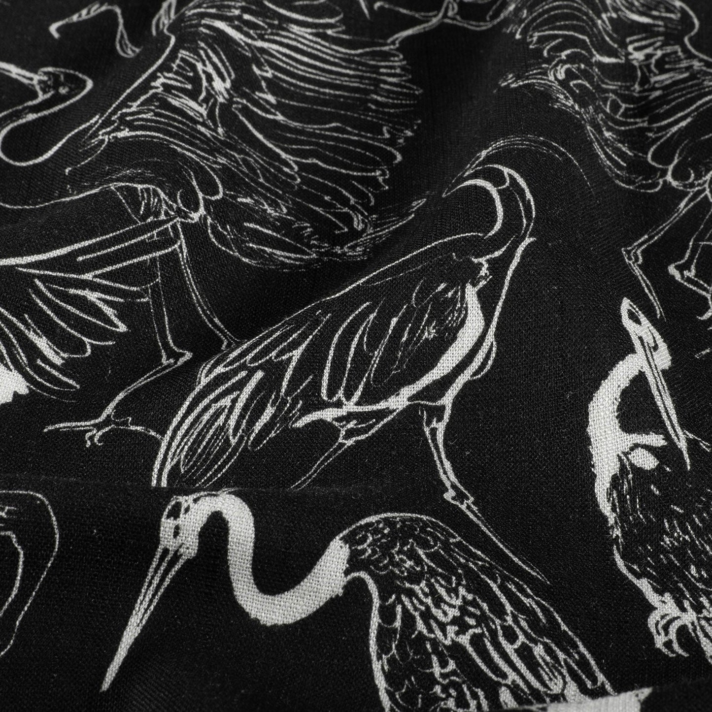 Image with linen and viscose - storks 170 g/m² – available at Šarlotes audumi