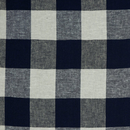 Linen with viscose - dark blue check 145 g/m²