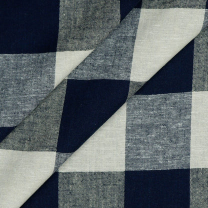 Linen with viscose - dark blue checked 145 g/m²