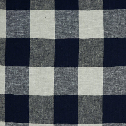 Linen with viscose - dark blue checked 145 g/m²