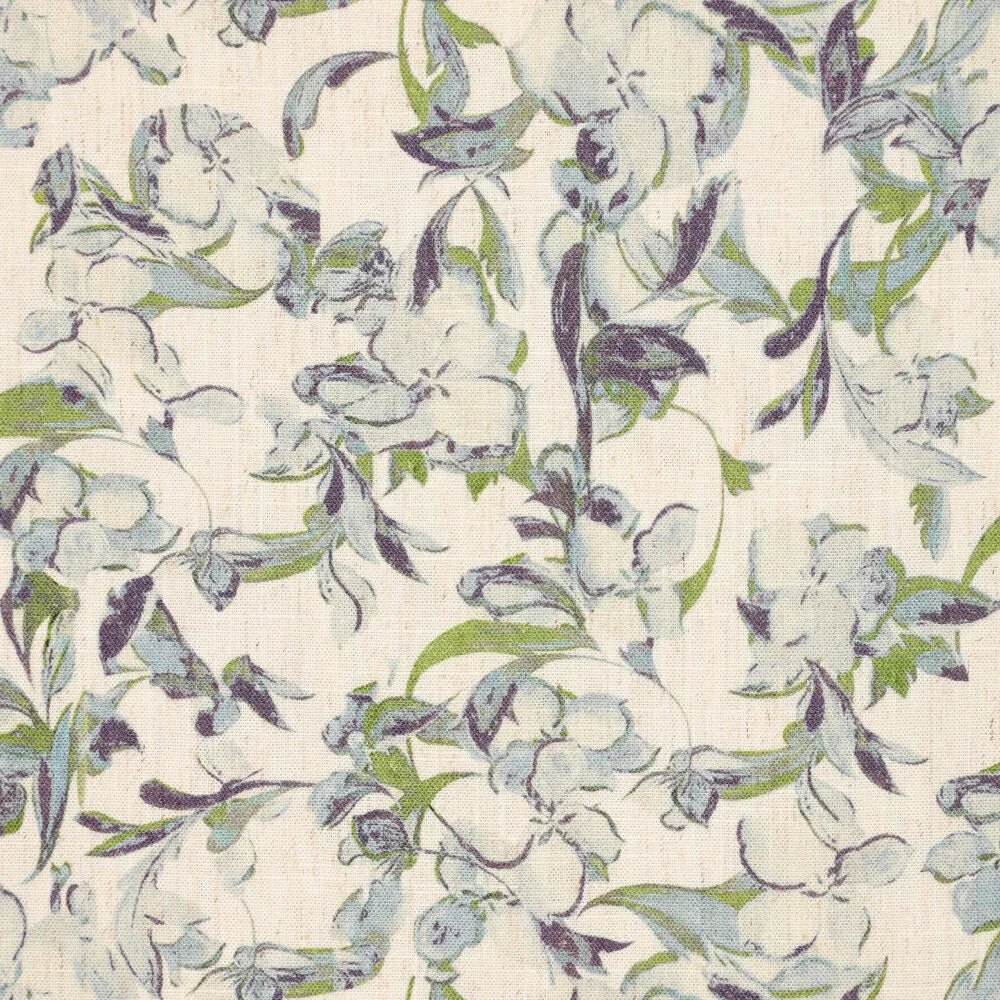 Image of linen with viscose - blue-green leaf motif 120 g/m² – available at Šarlotes audumi