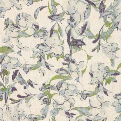 Image of linen with viscose - blue-green leaf motif 120 g/m² – available at Šarlotes audumi
