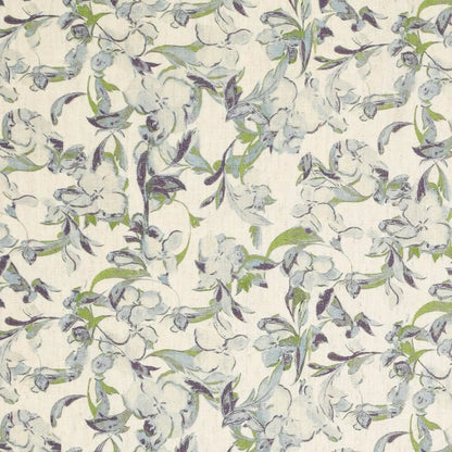 Image of linen with viscose - blue-green leaf pattern 120 g/m² – available at Šarlotes audumi