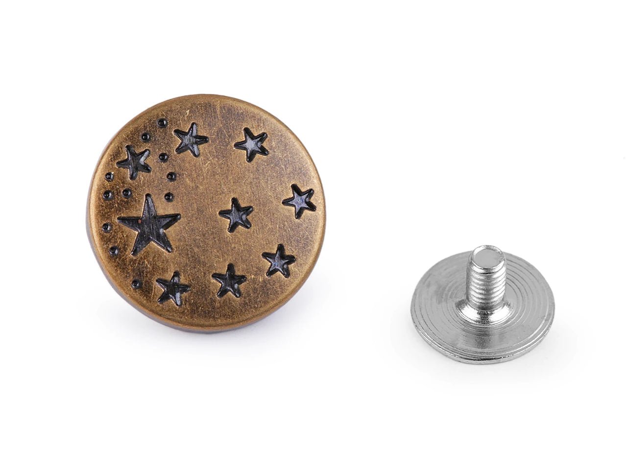 Image de bouton de jean métallique à vis Ø17 mm – disponible chez Šarlotes audumi