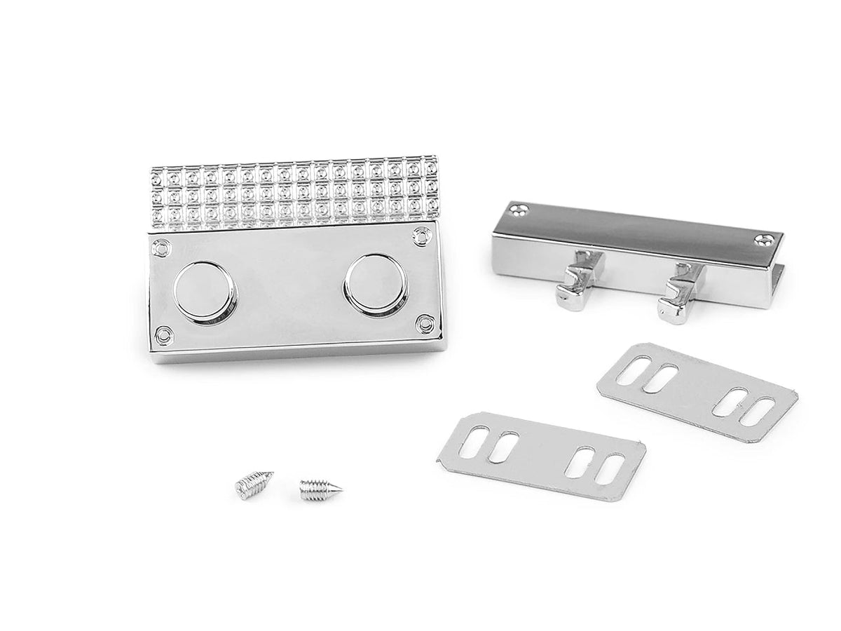 Image of metal bag clasp 27 × 41 mm – silver – available online at Charlotte's Fabrics