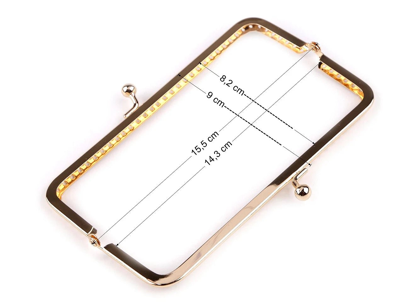 alt
Image with metal purse frame for sewing, 15.5 × 9 cm - rose gold tone – available at Šarlotes audumi