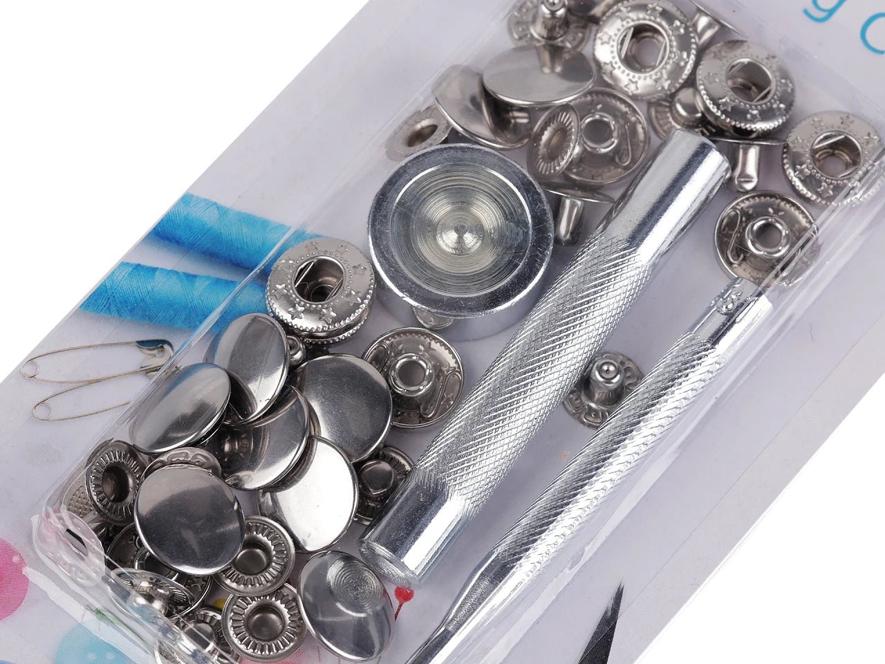 Boutons-pression métalliques Ø15 mm avec outil manuel | tons variés – disponible chez Šarlotes audumi