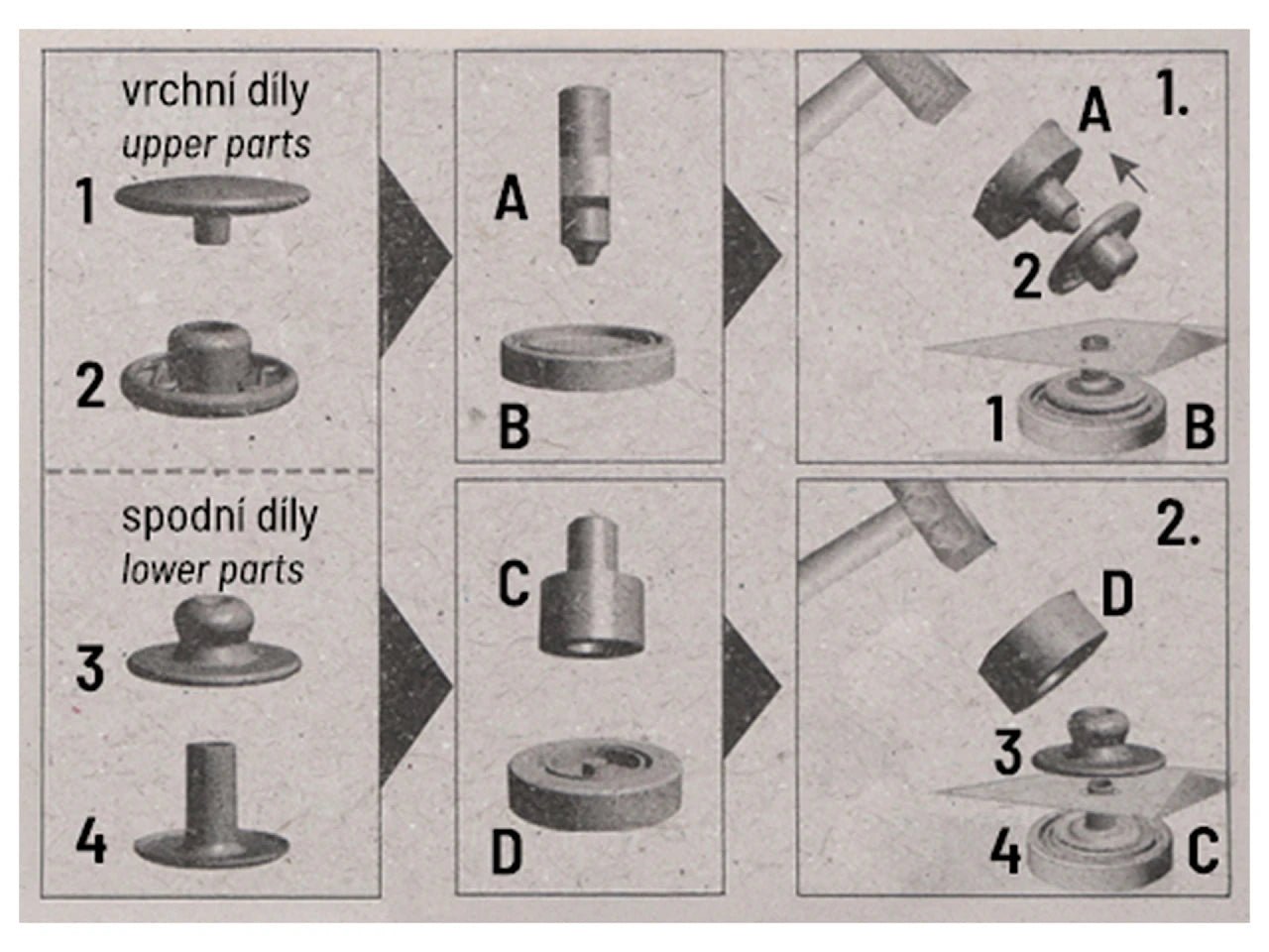 Image de boutons-pression en métal Ø15 mm avec outil manuel | tons variés – disponible chez Charlotte tissus
