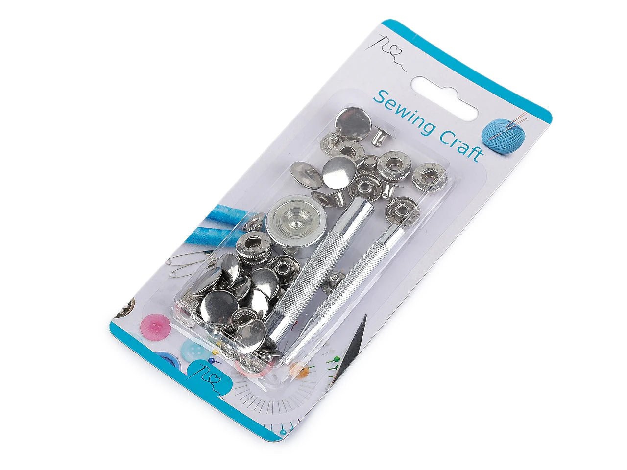 Image de boutons-pression en métal Ø15 mm avec outil manuel | tons assortis – disponible chez Charlotte's Fabrics