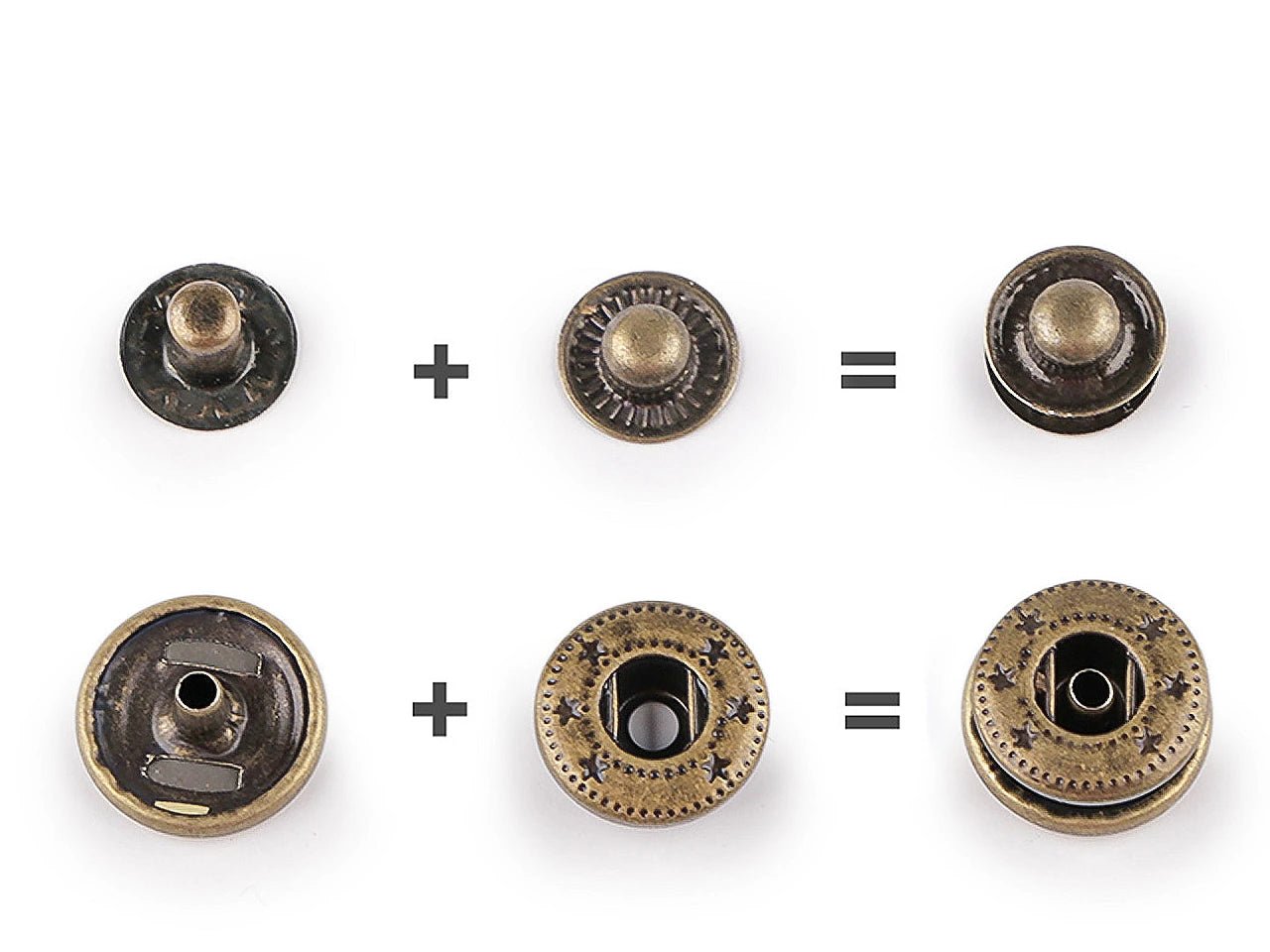 Image avec boutons-pression en métal Ø15 mm (acier inoxydable) | 50 pièces – disponible chez Šarlotes audumi