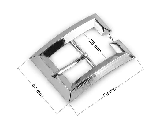 Image of a 25 mm silver metal belt buckle – available online at Šarlotes audumi