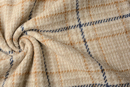 Tissu pour manteau bouclé à carreaux crème avec laine 500 g/m²