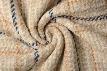 Tissu pour manteau bouclé, à carreaux crème avec laine 500 g/m²