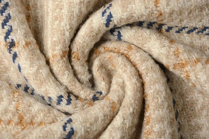 Tissu pour manteau bouclé, à carreaux crème avec laine 500 g/m²