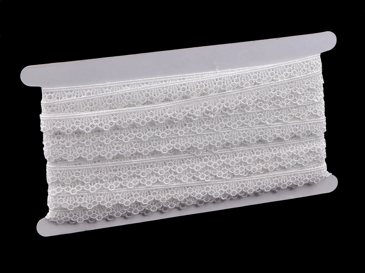 Attēls ar Mežģīne ar spīdumiem 1,4 cm - balta – pieejams Šarlotes audumi