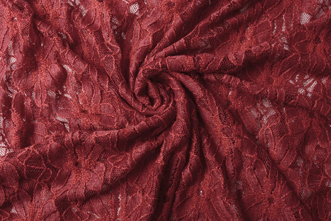 Image of Lace fabric - burgundy 120 g/m² – available at Šarlotes audumi