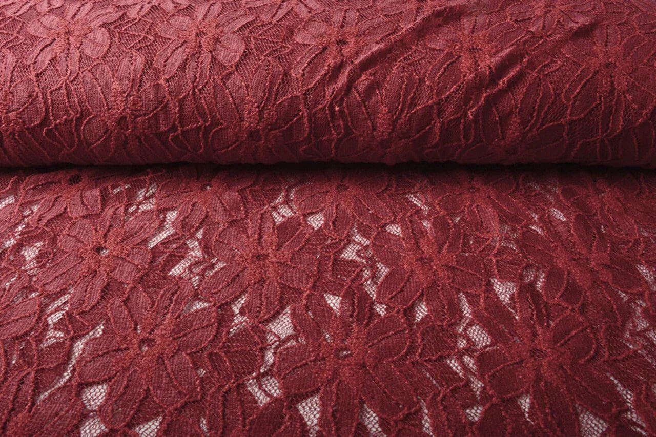 Image with lace fabric - burgundy 120 g/m² – available at Charlotte's Fabrics